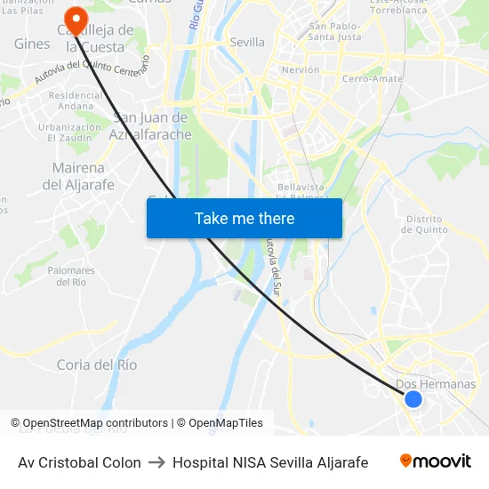 Av Cristobal Colon to Hospital NISA Sevilla Aljarafe map