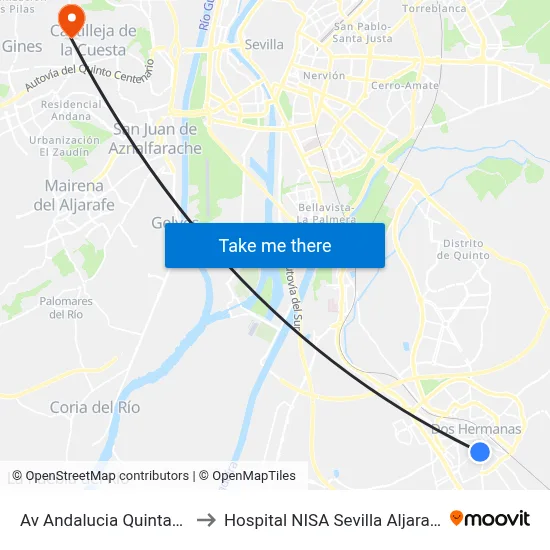 Av Andalucia Quintano to Hospital NISA Sevilla Aljarafe map