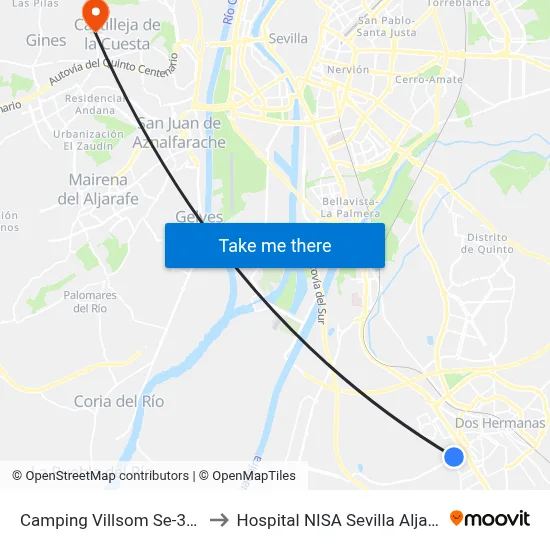 Camping Villsom Se-3205 to Hospital NISA Sevilla Aljarafe map