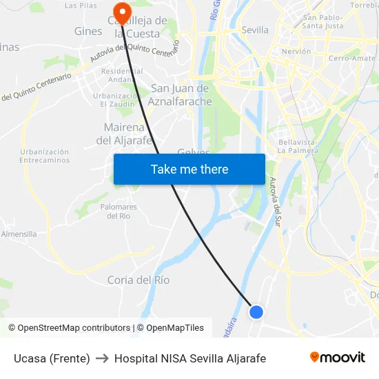 Ucasa (Frente) to Hospital NISA Sevilla Aljarafe map