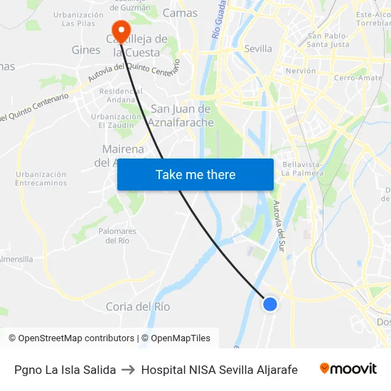 Pgno La Isla Salida to Hospital NISA Sevilla Aljarafe map