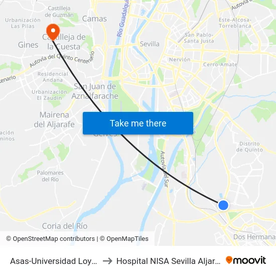 Asas-Universidad Loyola to Hospital NISA Sevilla Aljarafe map