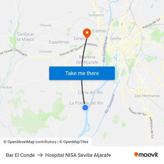 Bar El Conde to Hospital NISA Sevilla Aljarafe map