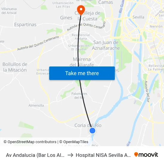 Av Andalucia (Bar Los Albures) to Hospital NISA Sevilla Aljarafe map