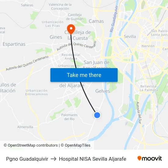 Pgno Guadalquivir to Hospital NISA Sevilla Aljarafe map