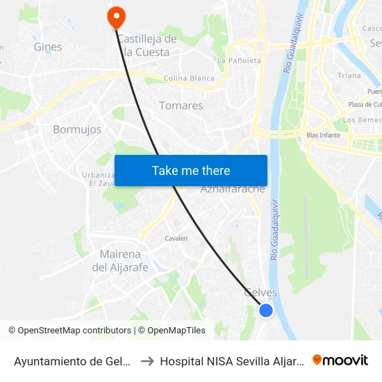 Ayuntamiento de Gelves to Hospital NISA Sevilla Aljarafe map