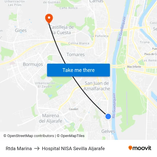 Rtda Marina to Hospital NISA Sevilla Aljarafe map