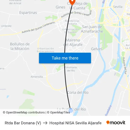 Rtda Bar Donana (V) to Hospital NISA Sevilla Aljarafe map