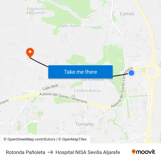 Rotonda Pañoleta to Hospital NISA Sevilla Aljarafe map
