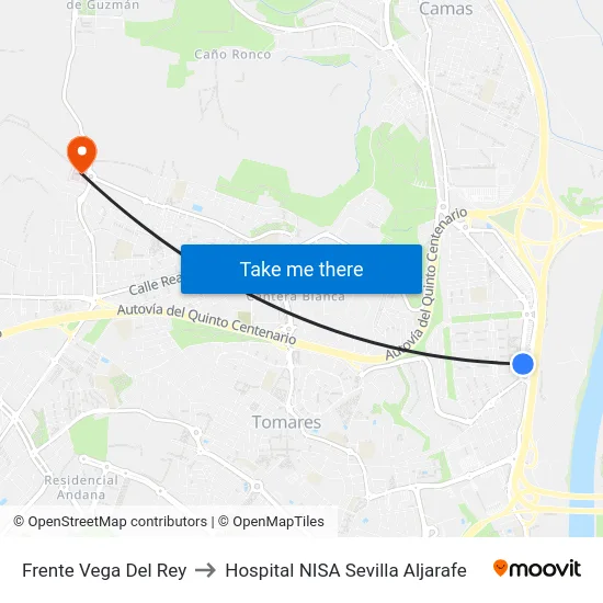 Frente Vega Del Rey to Hospital NISA Sevilla Aljarafe map