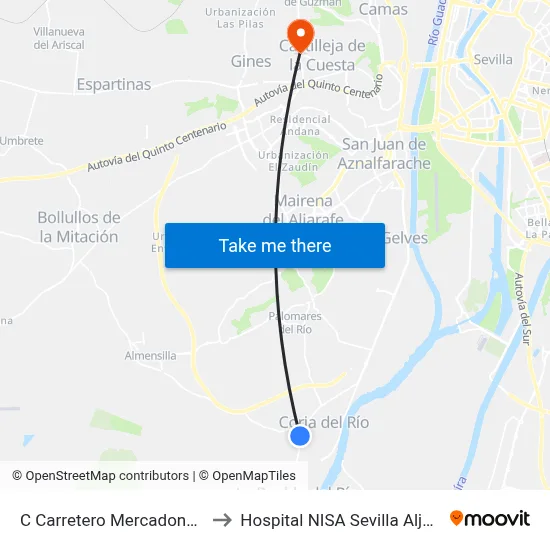 C Carretero Mercadona (V) to Hospital NISA Sevilla Aljarafe map