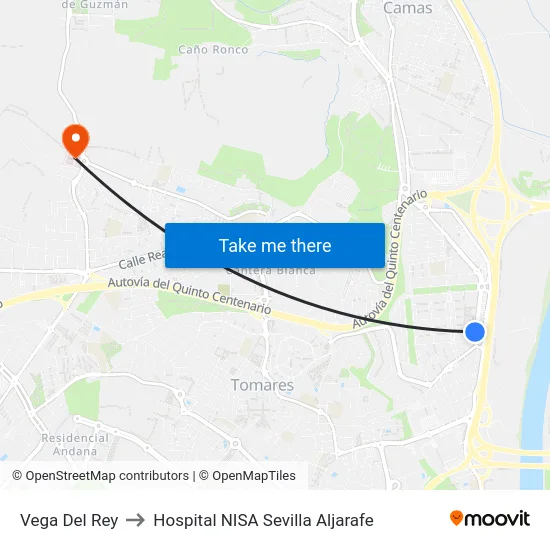 Vega Del Rey to Hospital NISA Sevilla Aljarafe map