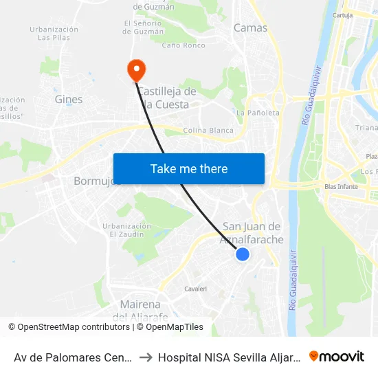 Av de Palomares Centro to Hospital NISA Sevilla Aljarafe map