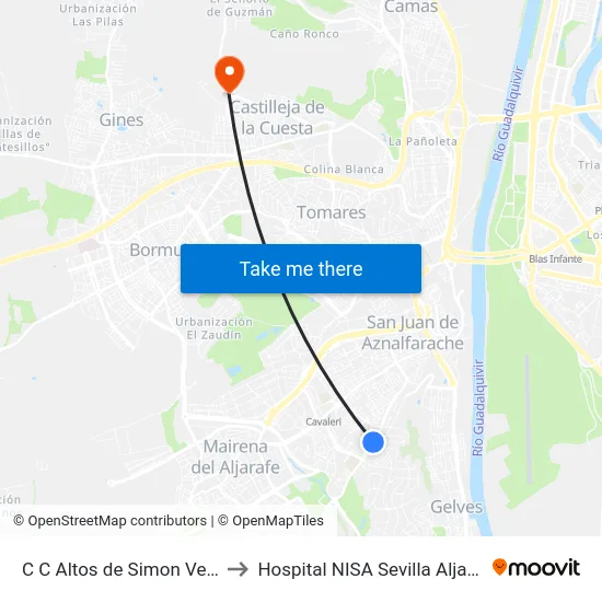 C C Altos de Simon Verde to Hospital NISA Sevilla Aljarafe map