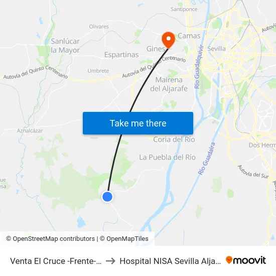 Venta El Cruce -Frente- (V) to Hospital NISA Sevilla Aljarafe map