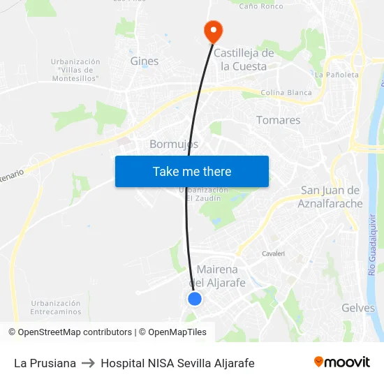 La Prusiana to Hospital NISA Sevilla Aljarafe map