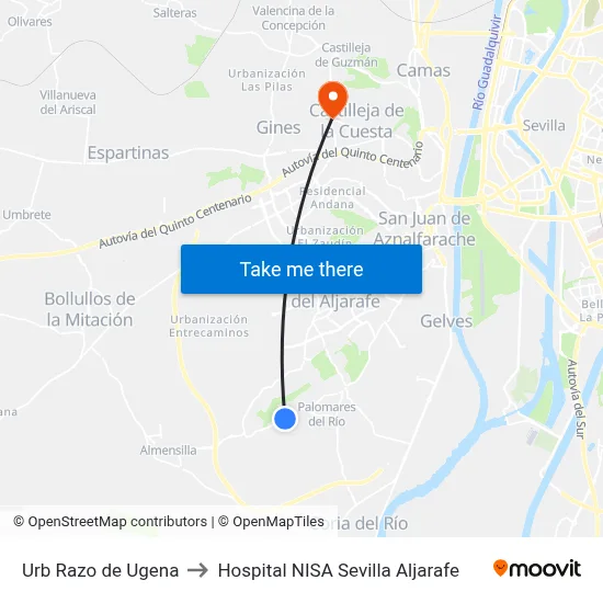 Urb Razo de Ugena to Hospital NISA Sevilla Aljarafe map