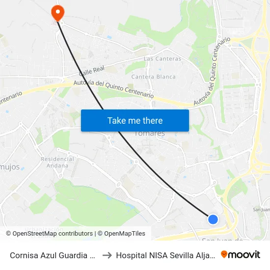 Cornisa Azul Guardia Civil to Hospital NISA Sevilla Aljarafe map