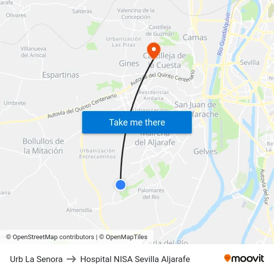 Urb La Senora to Hospital NISA Sevilla Aljarafe map