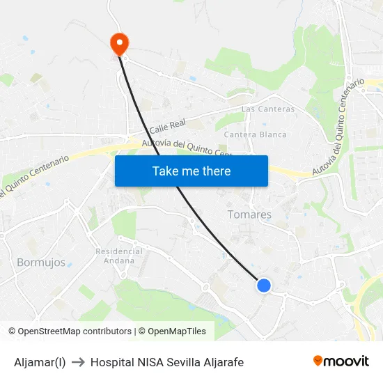 Aljamar(I) to Hospital NISA Sevilla Aljarafe map