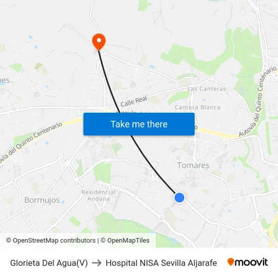 Glorieta Del Agua(V) to Hospital NISA Sevilla Aljarafe map