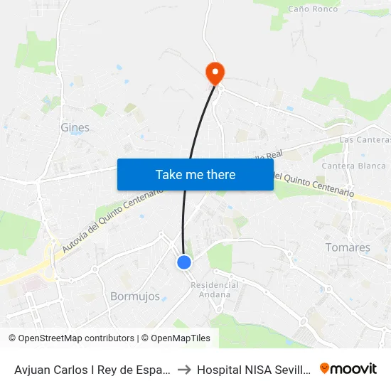 Avjuan Carlos I Rey de España (Parque) to Hospital NISA Sevilla Aljarafe map