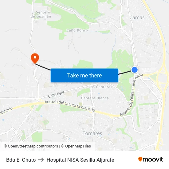 Bda El Chato to Hospital NISA Sevilla Aljarafe map