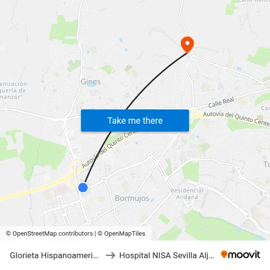 Glorieta Hispanoamerica (I) to Hospital NISA Sevilla Aljarafe map