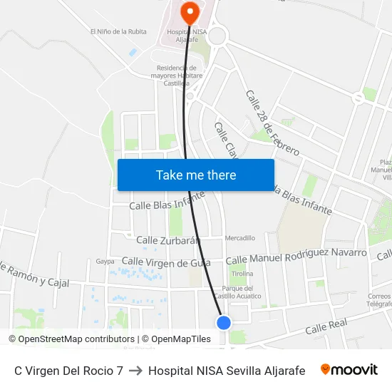 C Virgen Del Rocio 7 to Hospital NISA Sevilla Aljarafe map