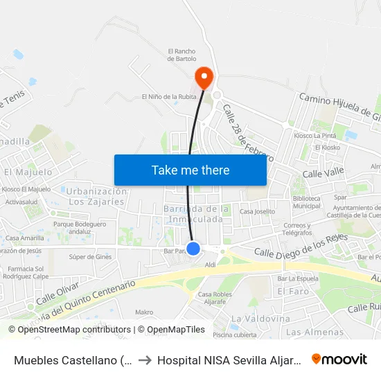 Muebles Castellano (V) to Hospital NISA Sevilla Aljarafe map