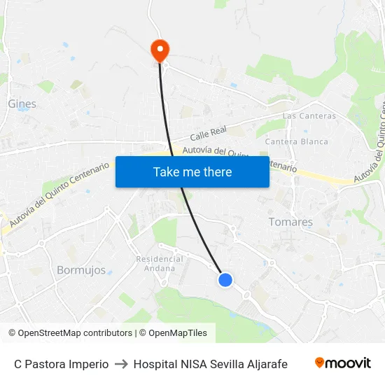 C Pastora Imperio to Hospital NISA Sevilla Aljarafe map