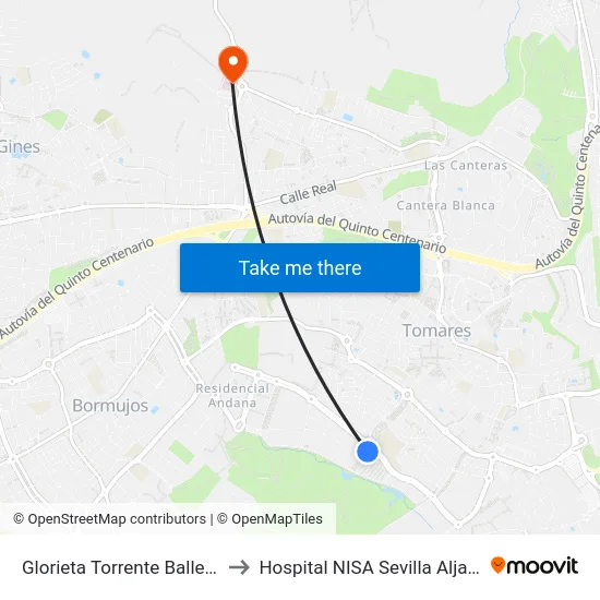Glorieta Torrente Ballester to Hospital NISA Sevilla Aljarafe map