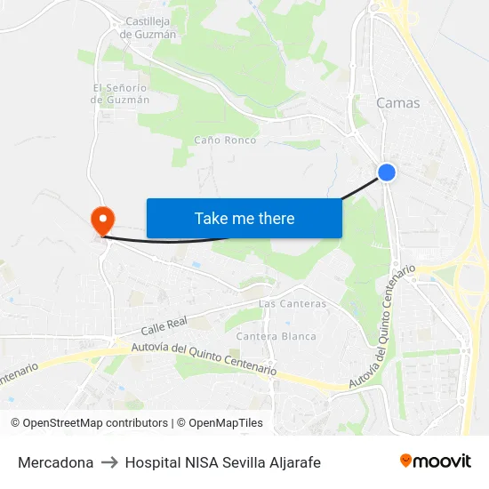 Mercadona to Hospital NISA Sevilla Aljarafe map