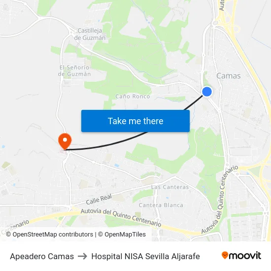 Apeadero Camas to Hospital NISA Sevilla Aljarafe map