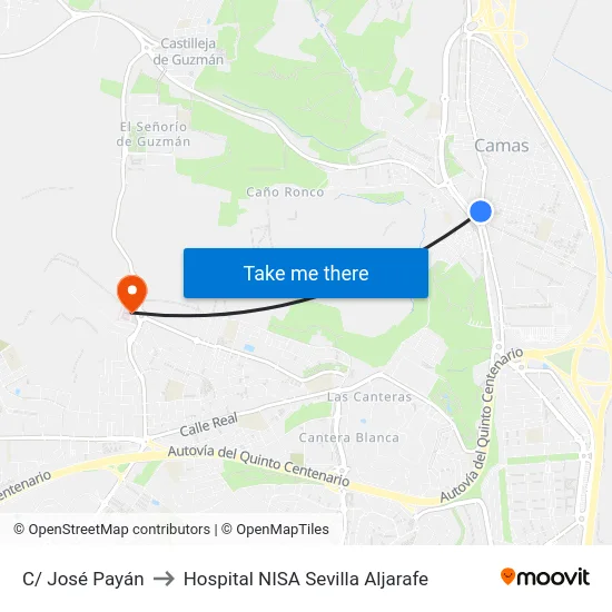 C/ José Payán to Hospital NISA Sevilla Aljarafe map