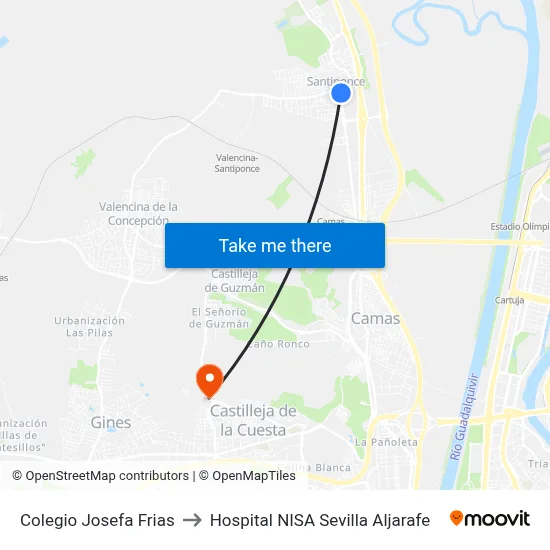 Colegio Josefa Frias to Hospital NISA Sevilla Aljarafe map