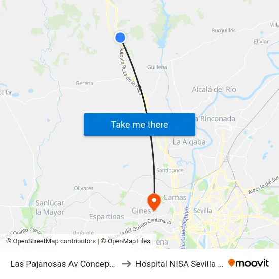 Las Pajanosas Av Concepcion Soto to Hospital NISA Sevilla Aljarafe map