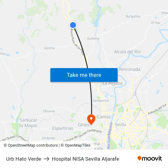 Urb Hato Verde to Hospital NISA Sevilla Aljarafe map