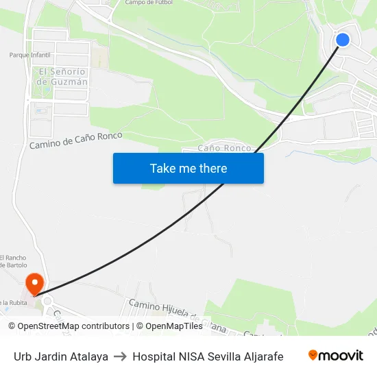Urb Jardin Atalaya to Hospital NISA Sevilla Aljarafe map