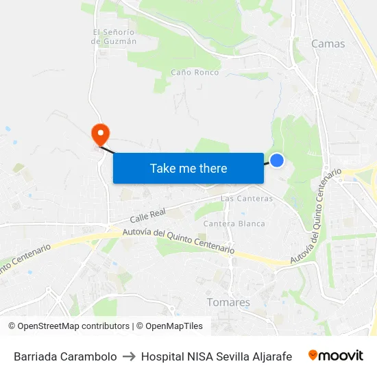 Barriada Carambolo to Hospital NISA Sevilla Aljarafe map