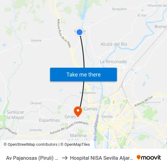 Av Pajanosas (Piruli) (V) to Hospital NISA Sevilla Aljarafe map