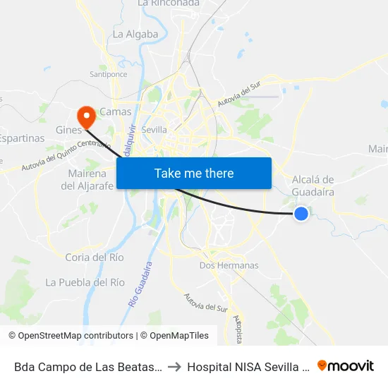 Bda Campo de Las Beatas (Frente) to Hospital NISA Sevilla Aljarafe map