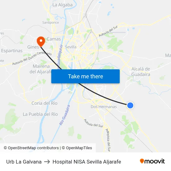 Urb La Galvana to Hospital NISA Sevilla Aljarafe map