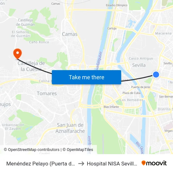 Menéndez Pelayo (Puerta de La Carne) to Hospital NISA Sevilla Aljarafe map