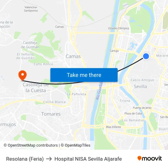 Resolana (Feria) to Hospital NISA Sevilla Aljarafe map
