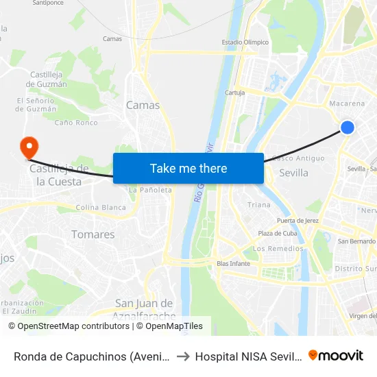 Ronda de Capuchinos (Avenida Miraflores) to Hospital NISA Sevilla Aljarafe map