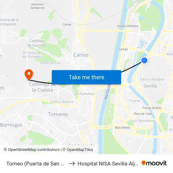 Torneo (Puerta de San Juan) to Hospital NISA Sevilla Aljarafe map
