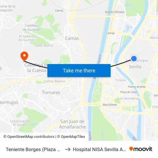 Teniente Borges (Plaza Duque) to Hospital NISA Sevilla Aljarafe map