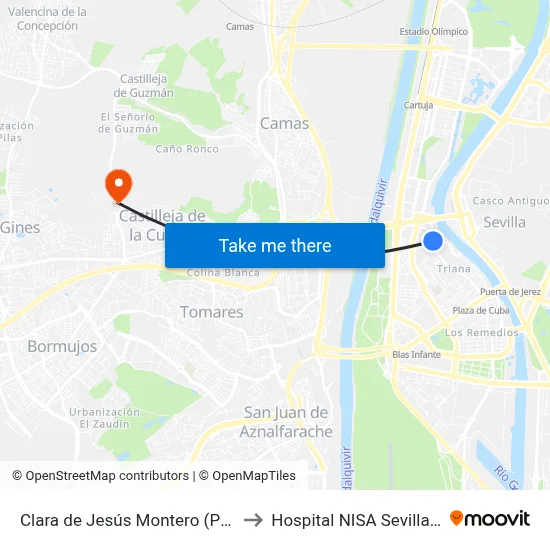 Clara de Jesús Montero (Procurador) to Hospital NISA Sevilla Aljarafe map