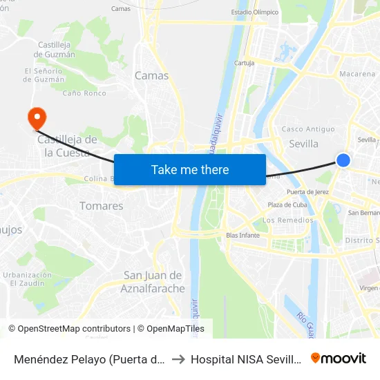 Menéndez Pelayo (Puerta de La Carne) to Hospital NISA Sevilla Aljarafe map